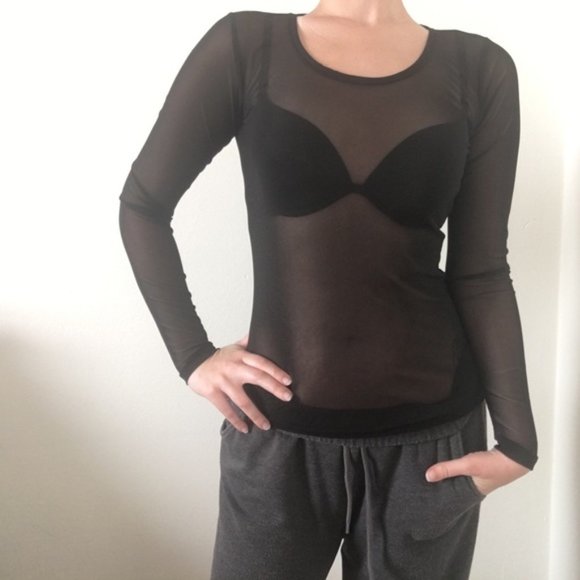 NWOT Black Mesh Shirt - Picture 5 of 5
